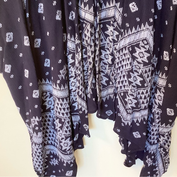 Soft Surroundings Geometric Aztec Print Crinkle Gauze Kimono - Blue - L - Picture 3 of 7